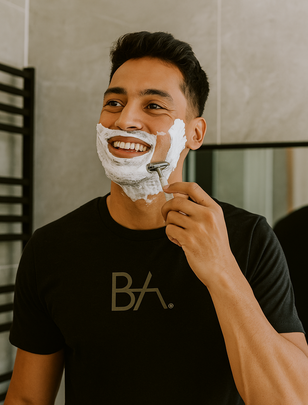 Burke Avenue Man T-shirt - with man shaving