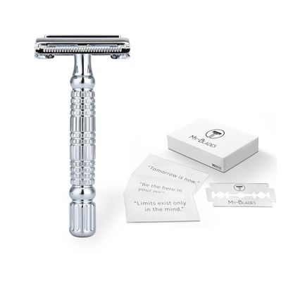 Twist-to-Open Butterfly Razor – stainless steel safety razor w/ 10pk 